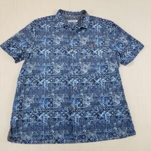 Tommy Bahama Shirt Mens XL Blue Silk Hawaiian Geometric Button Up Short Sleeve